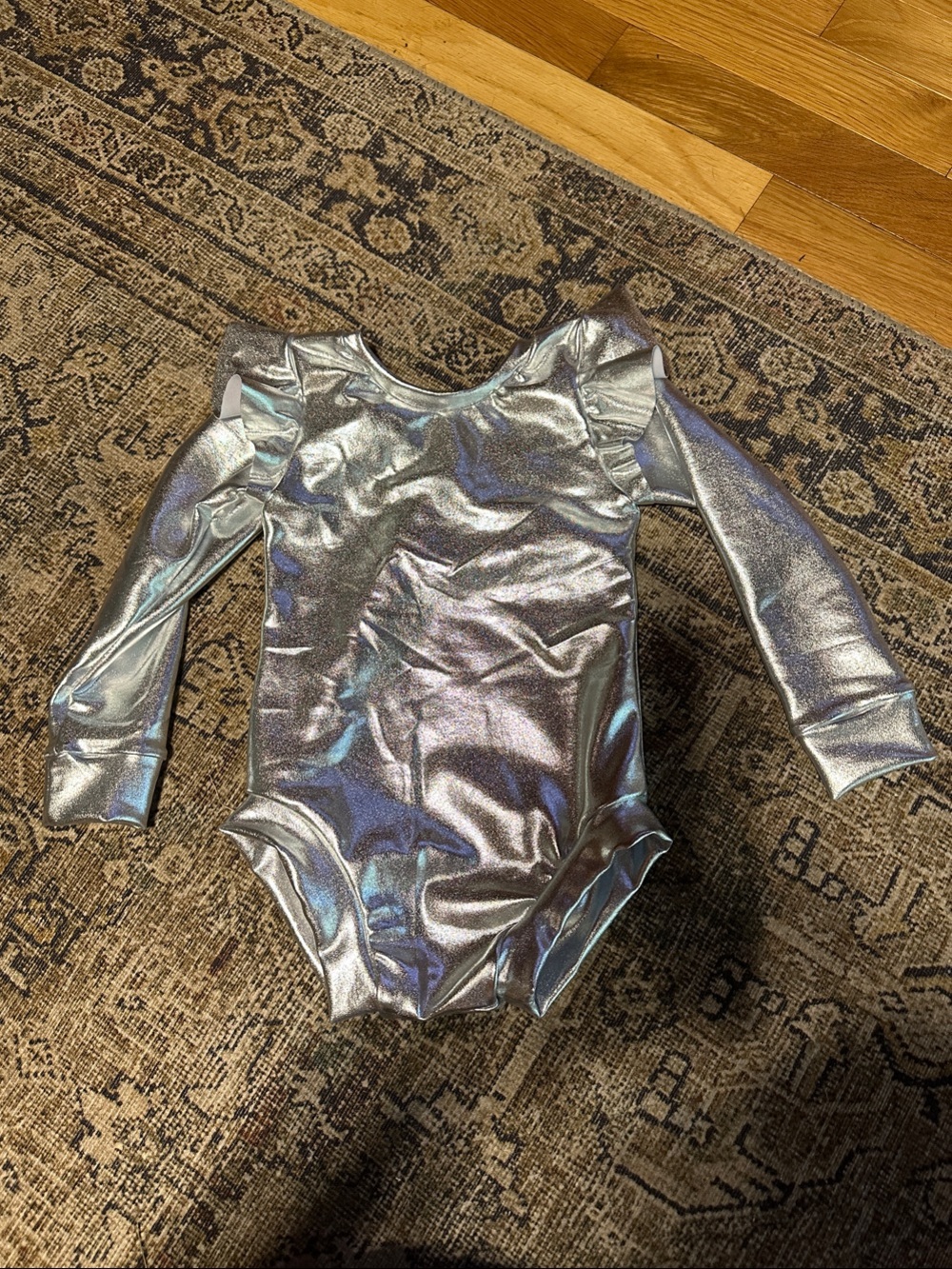 Silver Baby Metallic Long-Sleeve One-Piece Bodysuit